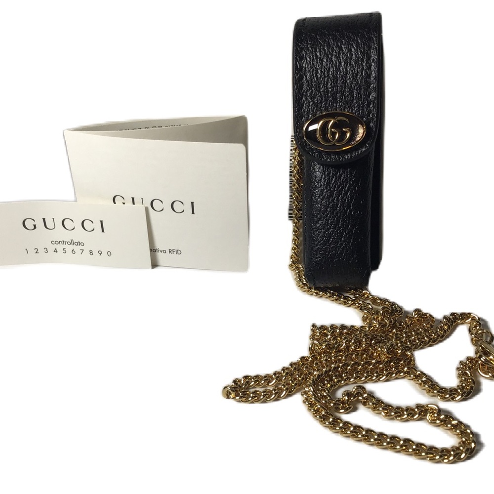 New Gucci  Necklace Lipstick holder on a chain - black leather